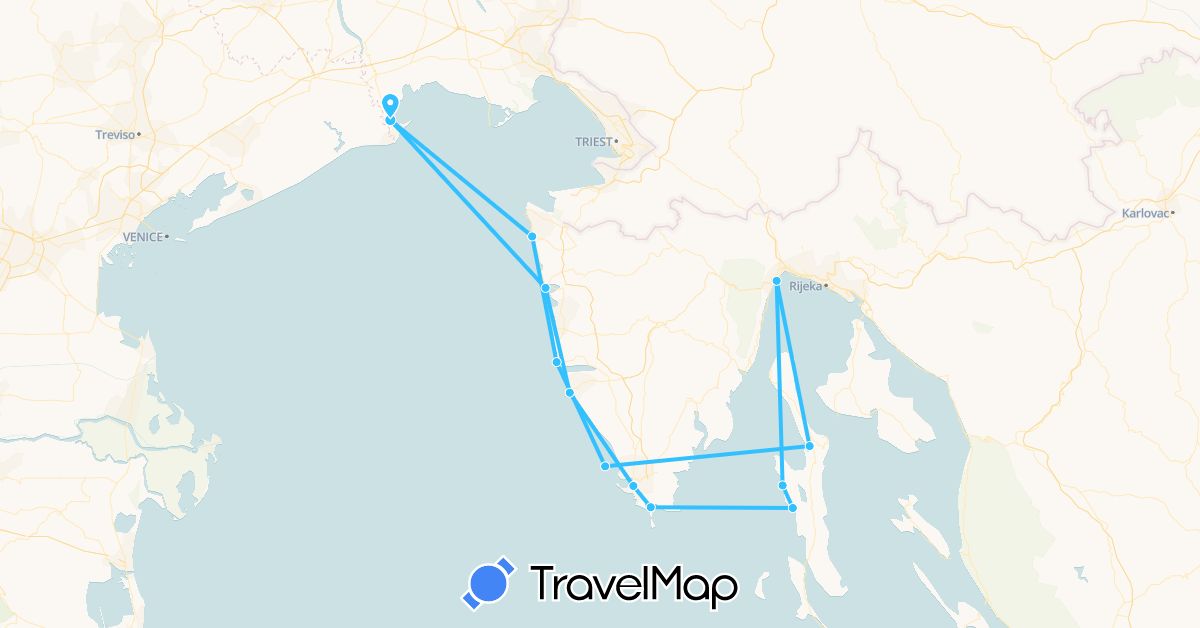 TravelMap itinerary: driving, boat in Croatia, Italy (Europe)